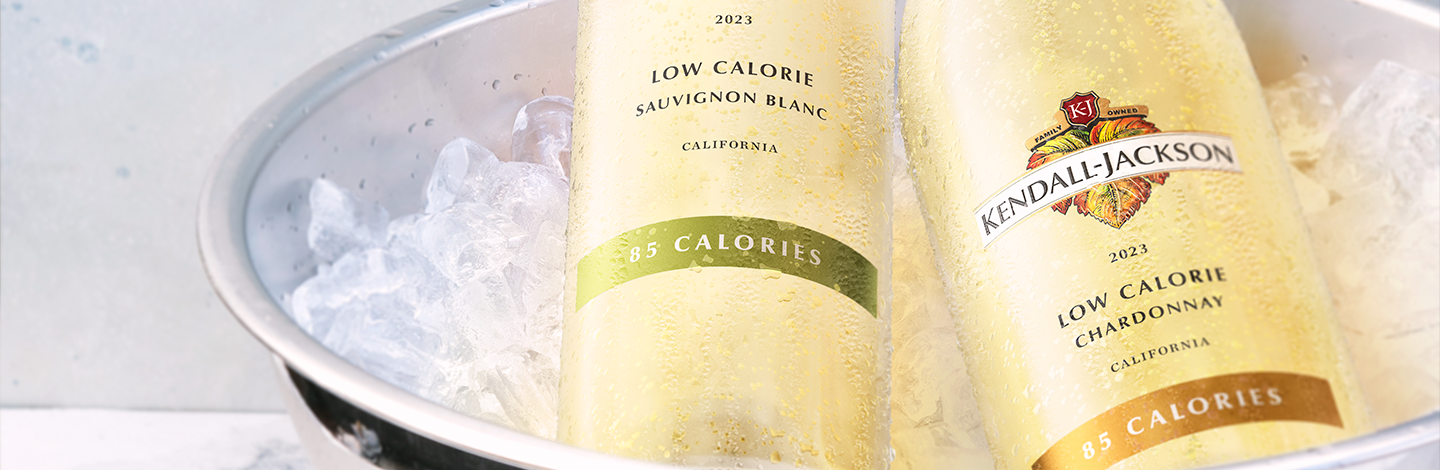 Close up Kendall-Jackson low calorie wine bottles.